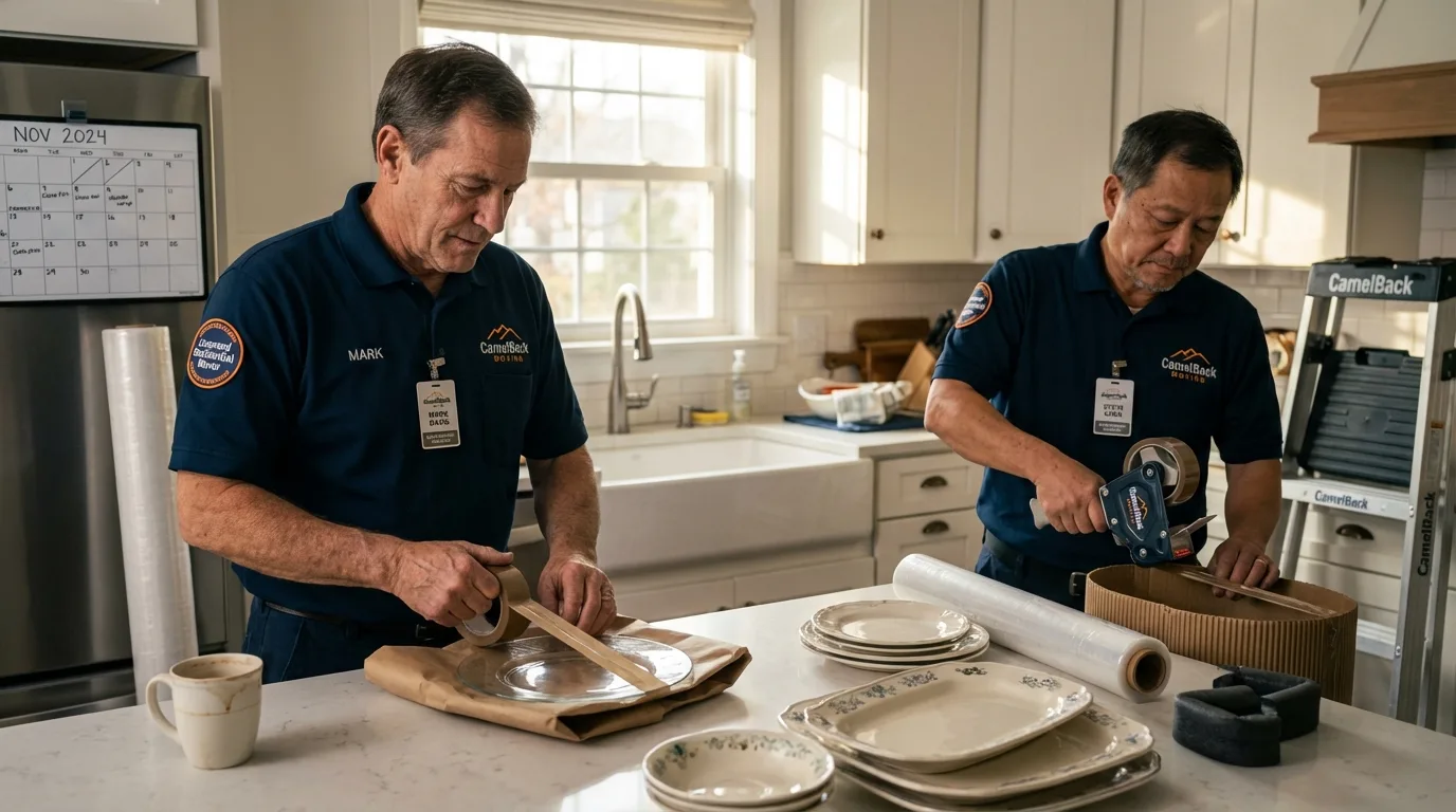 Professional crew packing kitchen dishware in Lake Worth, FL